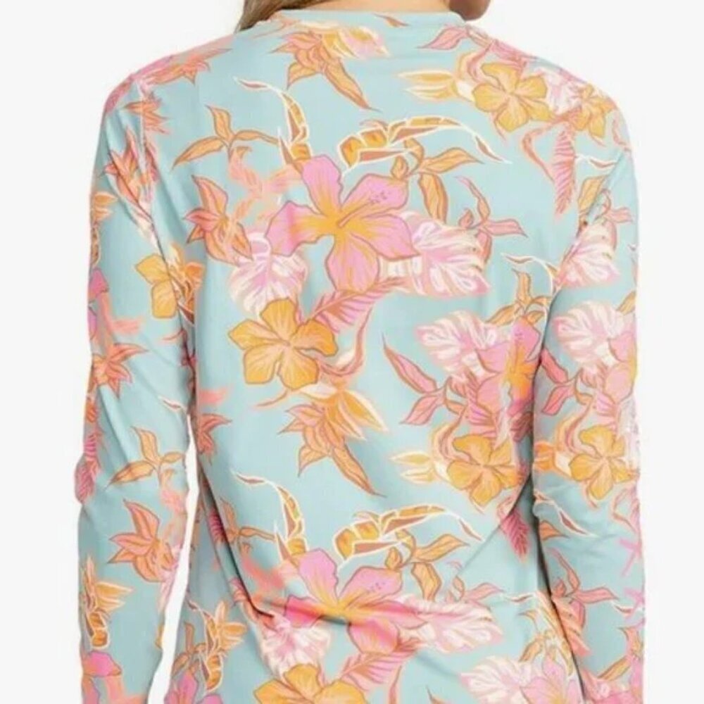 NWT - Roxy Ladies' Sun Protection Tee Orange Floral – Size M - Picture 2 of 3
